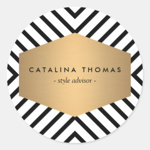 Sticker Rond Motif noir et blanc rétro Mod avec Emblème or