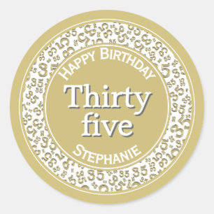 Sticker Rond Motif numérique 35e anniversaire or/blanc