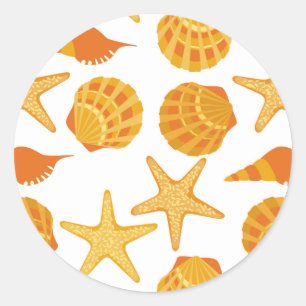 Sticker Rond Motif Orange Beach Shell