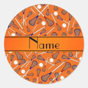 Sticker Rond Motif orange nommé personnalisé de lacrosse