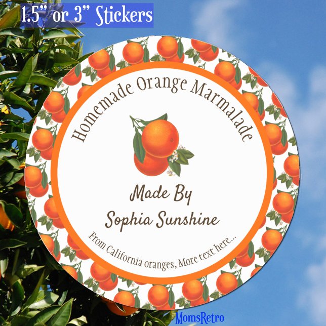 Sticker Rond Motif Oranges rétro personnalisées (Oranges retro pattern preserves label)