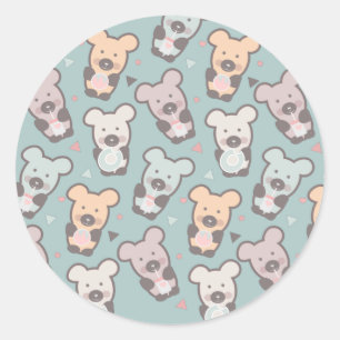 Sticker Rond Motif Ours et Donuts pour Enfants