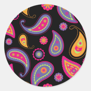 Sticker Rond Motif Paisley Coloré