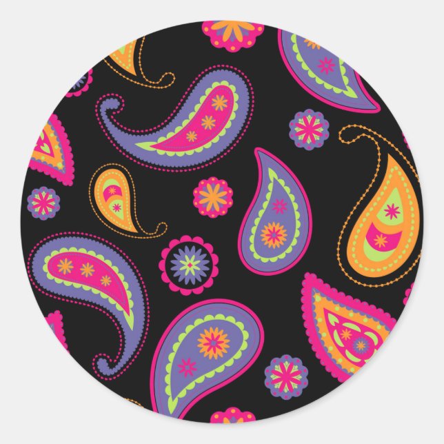 Sticker Rond Motif Paisley sans couture Coloré (Devant)