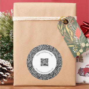 Sticker Rond Motif paisley vintage noir et blanc