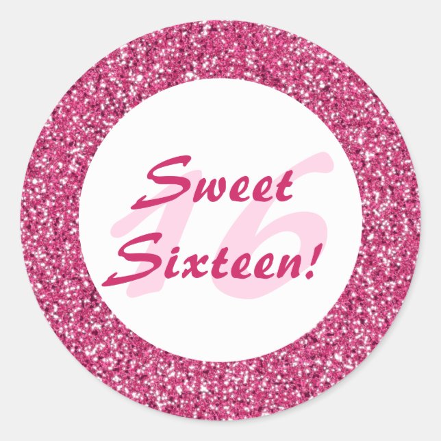 Sticker Rond Motif Parties scintillant rose comme Sweet sixteen (Devant)