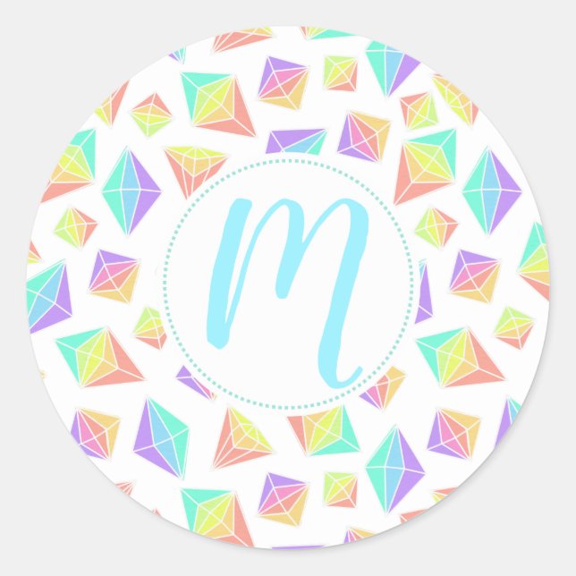 Sticker Rond Motif Pastel Rainbow Crystals (Devant)