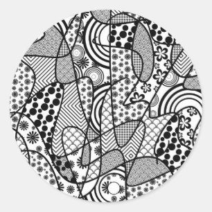 Sticker Rond Motif Patchwork Noir & Blanc 02