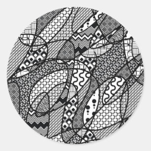 Sticker Rond Motif Patchwork Noir & Blanc 05