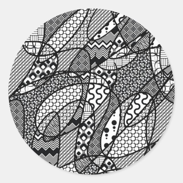 Sticker Rond Motif Patchwork Noir & Blanc 05 (Devant)