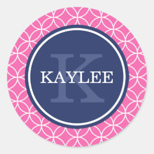 Sticker Rond Motif pétale en cercle rose vif monogramme