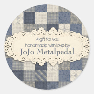Sticker Rond Motif piquant de quilter de crème bleue de denim