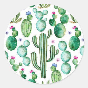 Sticker Rond Motif Plante Cactus aquarelle