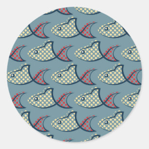 Sticker Rond Motif Poisson Pointe Polka