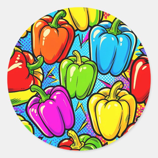 Sticker Rond Motif poivrons Pop Art (Devant)