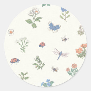 Sticker Rond Motif Prairie Fleur Sauvage Jardin Botanique Flora