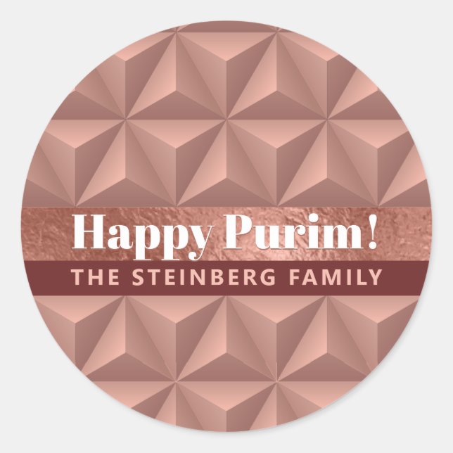 Sticker rond Motif Purim Rose Gold Luxury. (Devant)