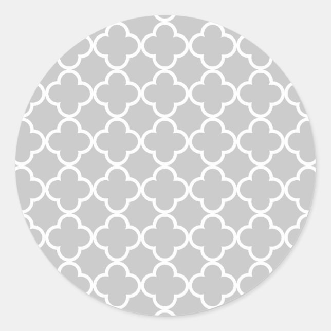 Sticker Rond Motif Quatrefoil blanc gris marocain (Devant)