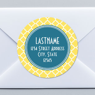 Sticker Rond Motif Quatrefoil jaune Turquoise monogramme person