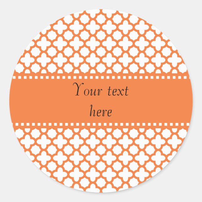 Sticker Rond Motif Quatrefoil Orange (Devant)
