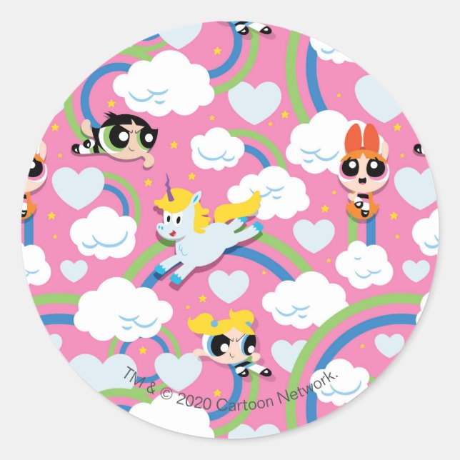 Sticker Rond Motif Rainbow Powerpuff Girls et Donny (Devant)