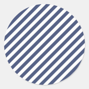 Sticker Rond Motif rayures diagonales bleu marine et blanc