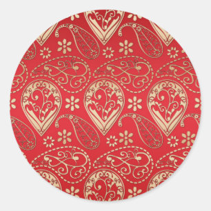 Sticker Rond Motif Red Gold Paisley Bandana