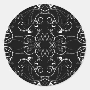 Sticker Rond Motif Répétitif Floral Délicat en Blanc sur Fond N