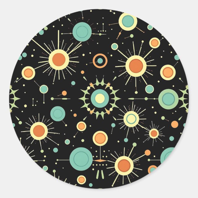 Sticker Rond Motif Rétro Atomique en Explosion Milieu du Siècle (Devant)