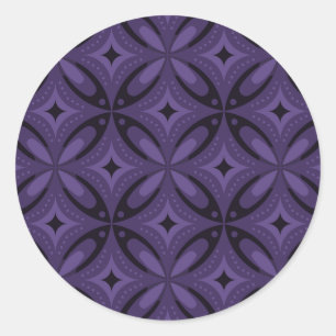 Sticker Rond Motif Rétro de Couleur Violet Foncé
