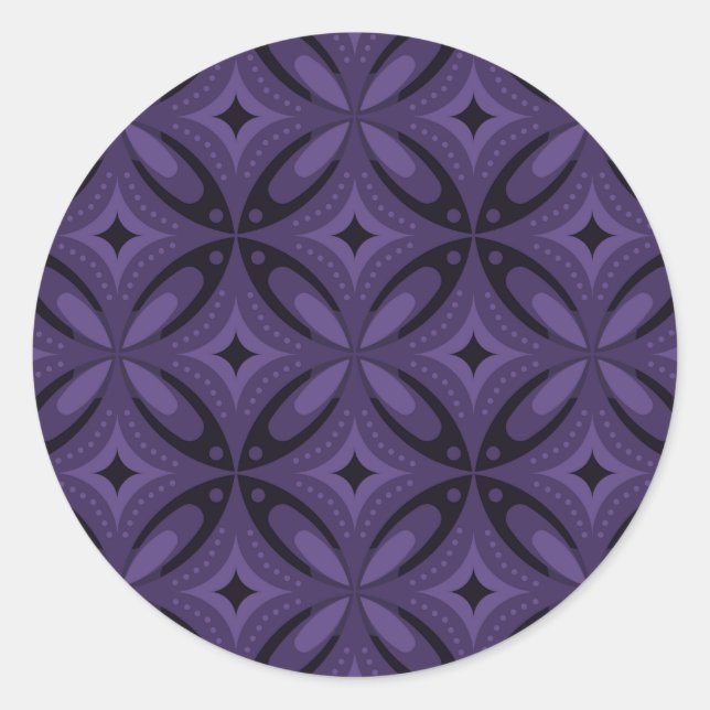 Sticker Rond Motif Rétro de Couleur Violet Foncé (Devant)