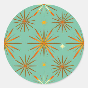 Sticker Rond Motif rétro en étoile éclatée sarcelle orange