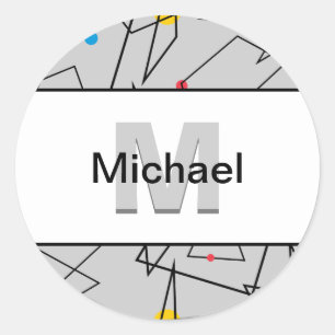 Sticker Rond Motif rétro géométrique angulaire Monogramme
