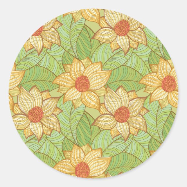 Sticker Rond Motif Retro Magnolia (Devant)