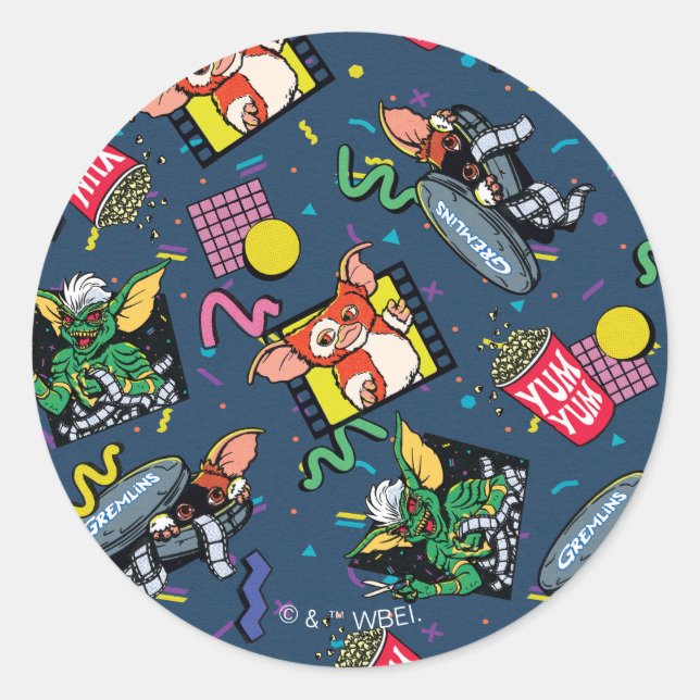 Sticker Rond Motif Rétro-onde Gremlins™ 80's (Devant)