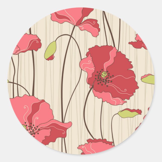 Sticker Rond Motif Retro Poppies (Devant)