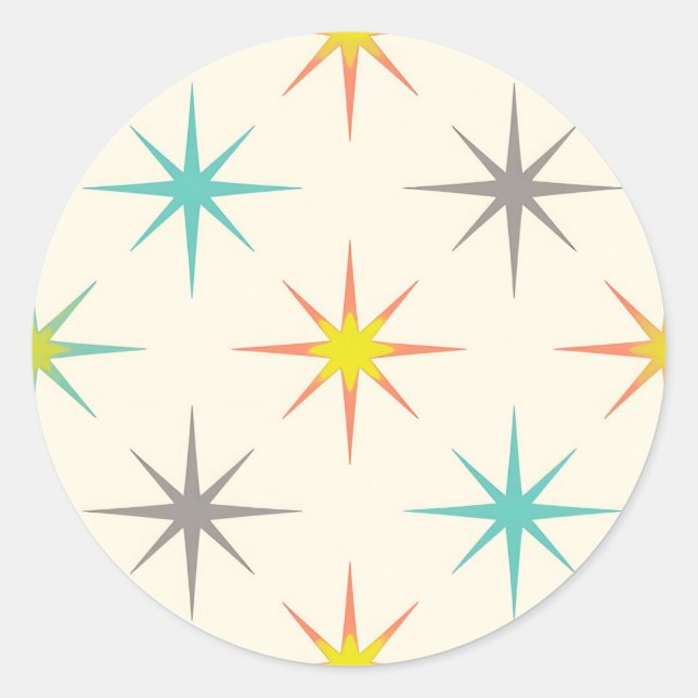 Sticker Rond Motif Rétro Starburst Milieu de Siècle (Devant)