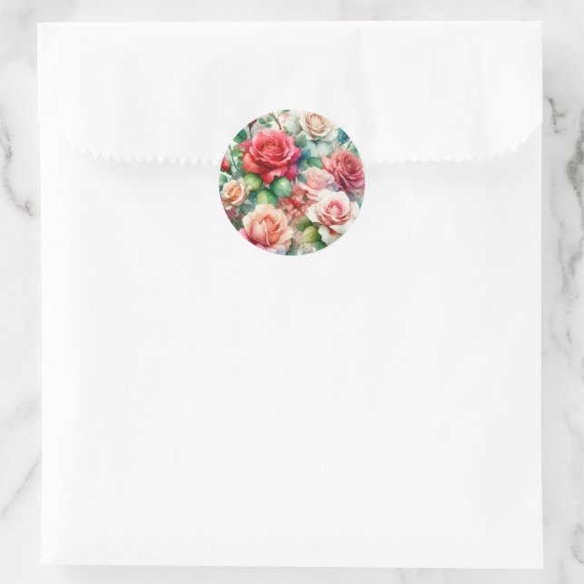 Sticker Rond Motif Rose Fantaisiste (Sac)