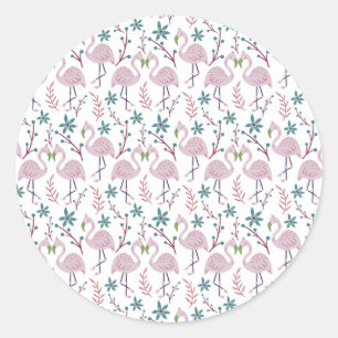 Sticker Rond Motif rose flamingo sans couture sur arrière - pla