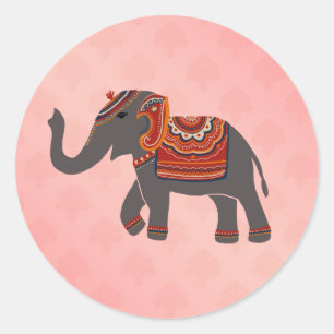 Sticker Rond Motif rose indien Damask Elephant