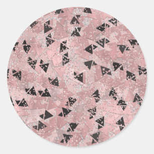 Sticker Rond Motif Rose rose or et triangles noir