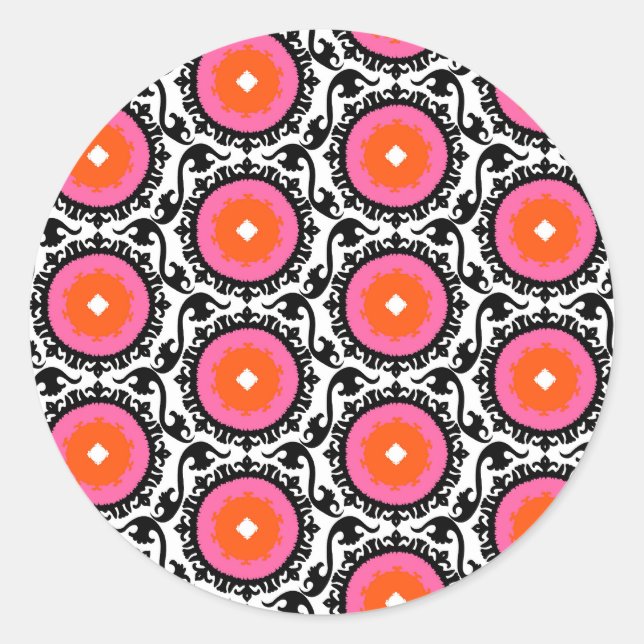 Sticker Rond Motif rose Suzani (Devant)