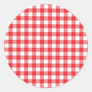 Sticker Rond Motif rouge et blanc En vichy