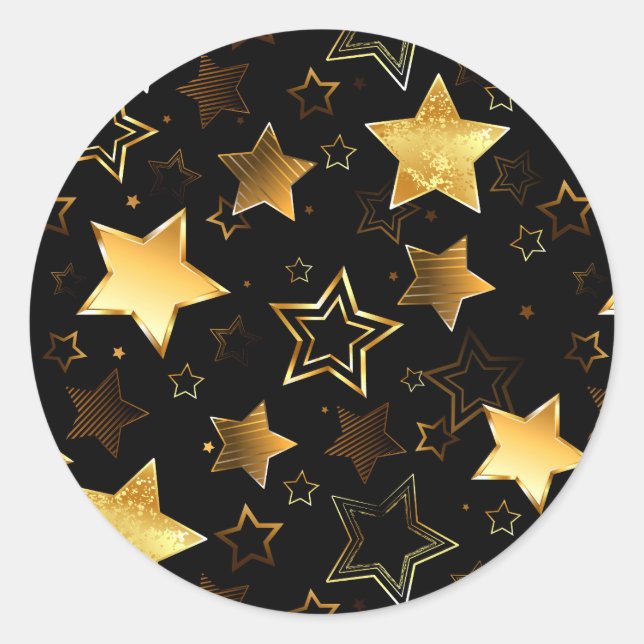 Sticker Rond Motif sans couture avec étoiles d'or (Devant)