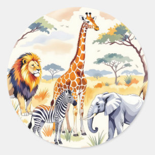 Sticker Rond Motif sans couture d'animaux de safari Scène de sa