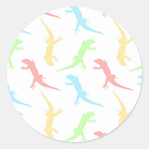Sticker Rond Motif sans couture de lézard Gecko pastel mignon