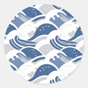 Sticker Rond Motif sans couture de vagues océaniques