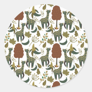 Sticker Rond Motif sans couture Giraffe   motif floral coloré