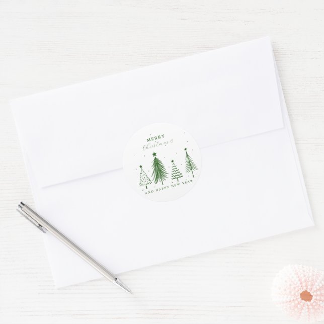 Sticker Rond Motif simple de sapin de Noël | Vert (Enveloppe)