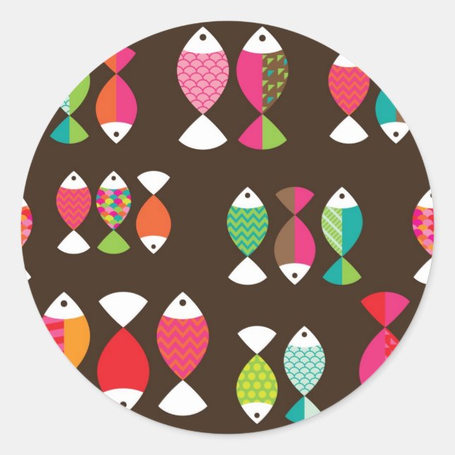 Sticker Rond motif sous-marin de poisson rétro Abstrait 2 (Devant)